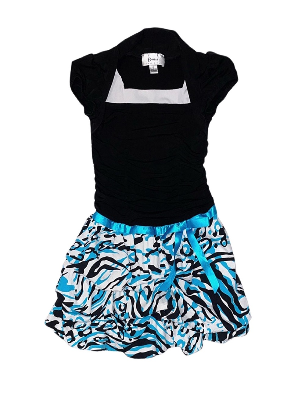 B WEAR Girl's Black And Blue Short Sleeve Dress Size 6